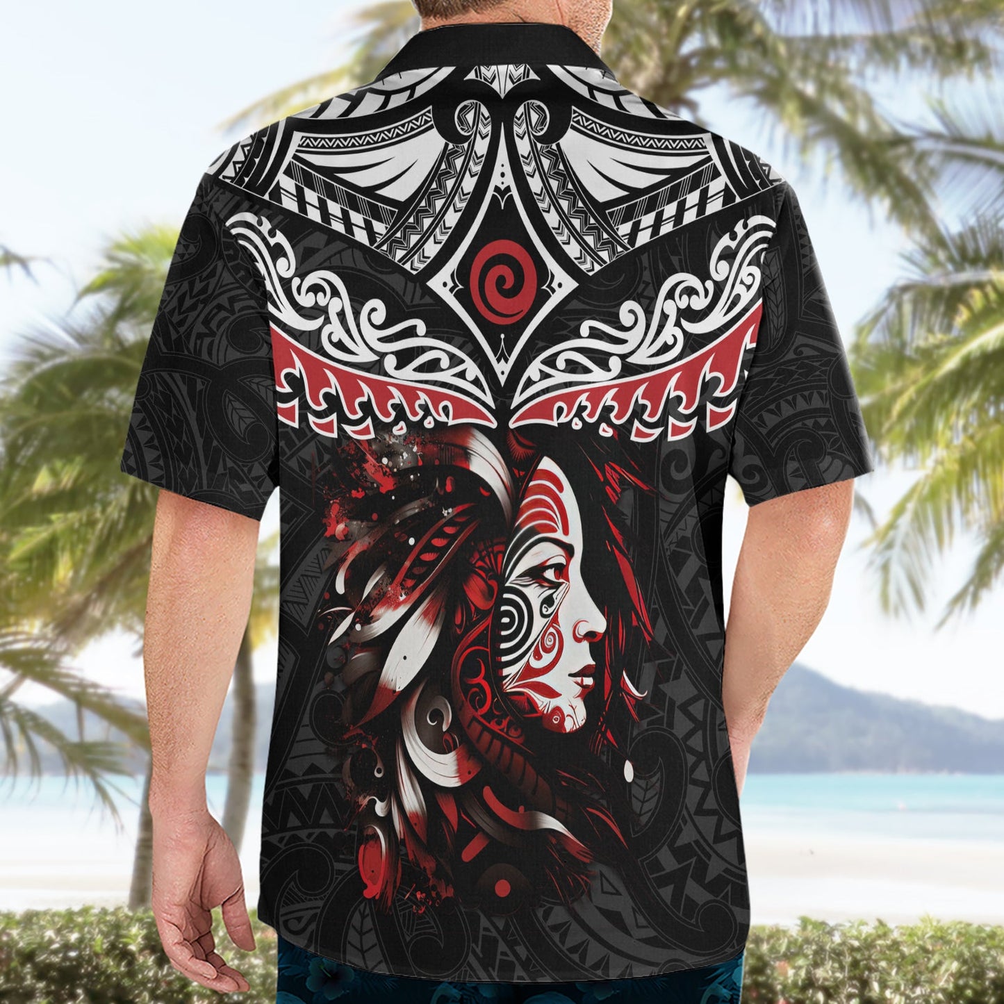 Hawaiihemd für neuseeländische Maori-Mädchen, Muster Silberfarn und Koru LT03