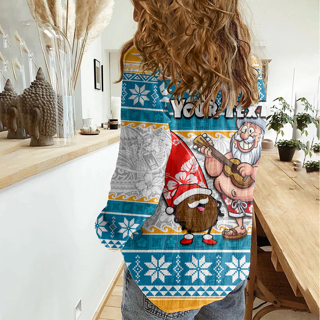 Benutzerdefinierte Hawaii Mele Kalikimaka Frauen Casual Shirt Lustige Santa und Coconut Mix Kakau Muster LT03