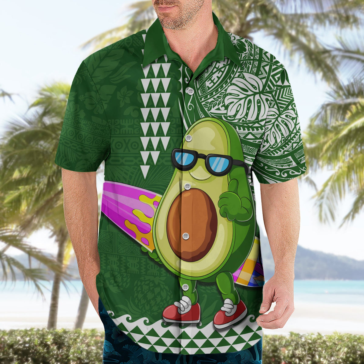 Hawaii Hawaiihemd Aloha Lustiger Avocado Mix Kakau Hawaiian Tribal LT03