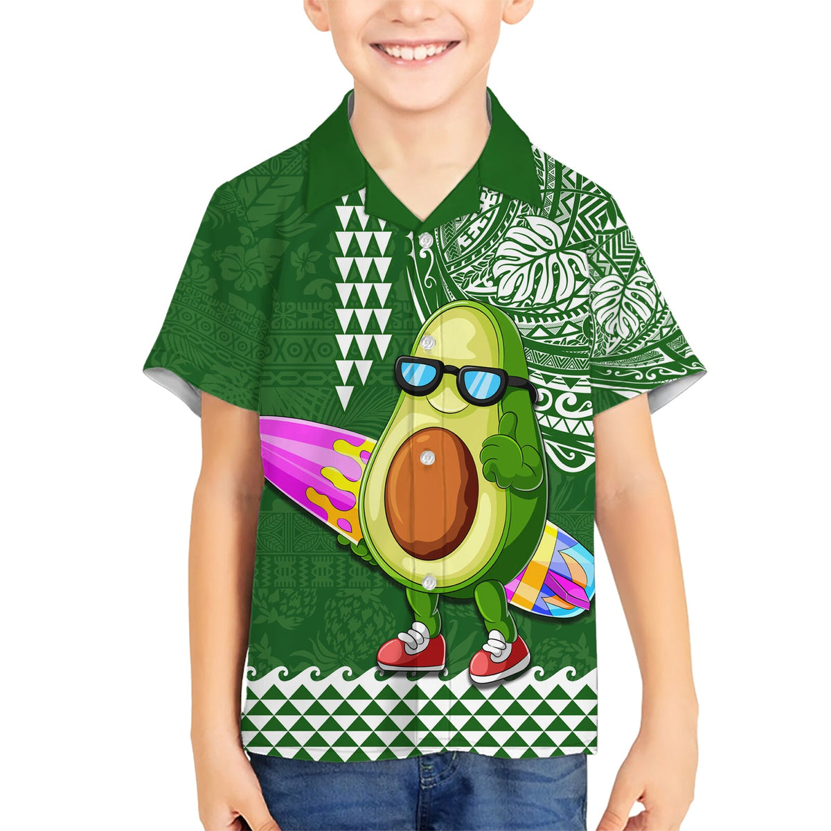 Hawaii Hawaiihemd Aloha Lustiger Avocado Mix Kakau Hawaiian Tribal LT03