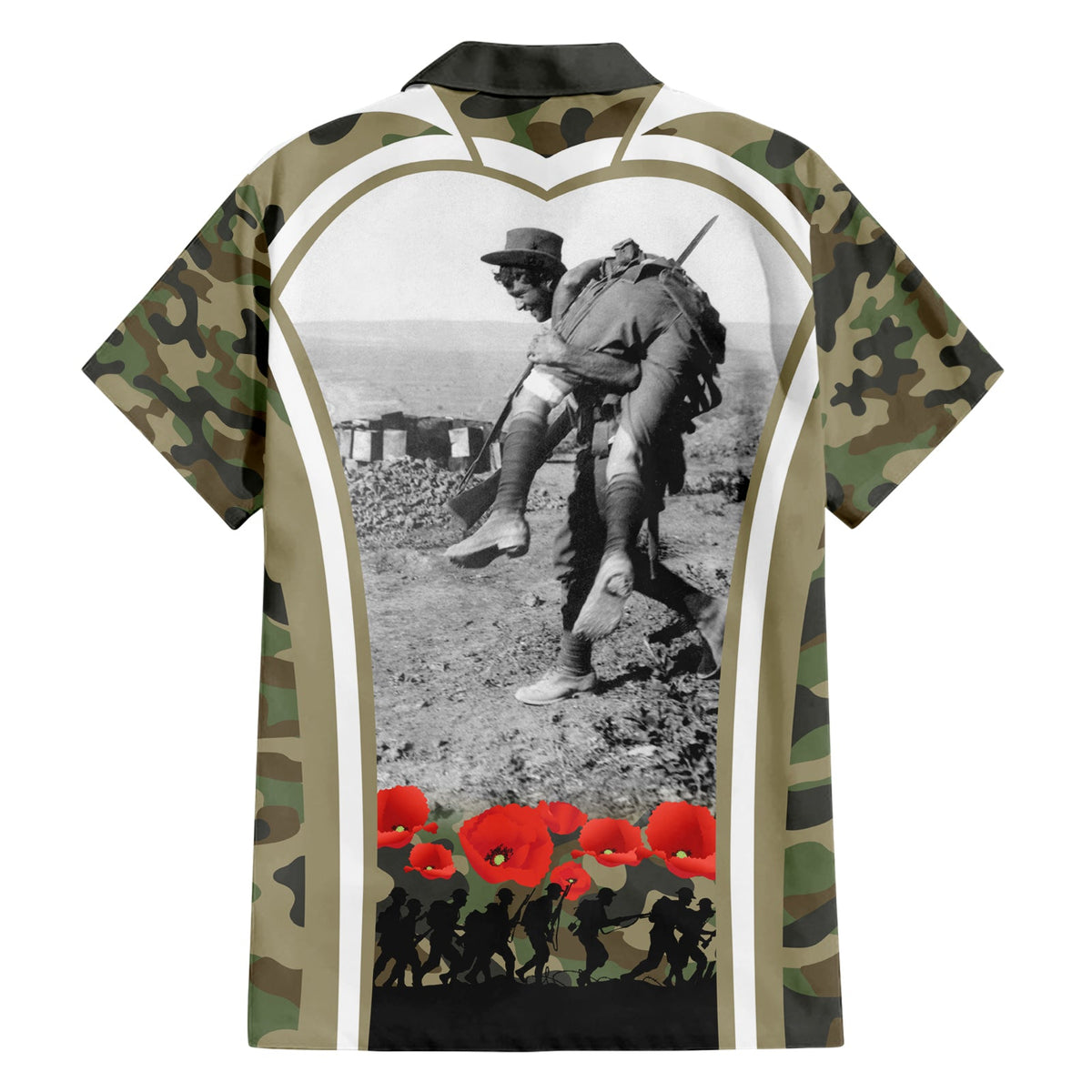 Neuseeland und Australien ANZAC Day Hawaiihemd Koala und Kiwi Vogel Soldat Gallipoli Camouflage Stil LT03