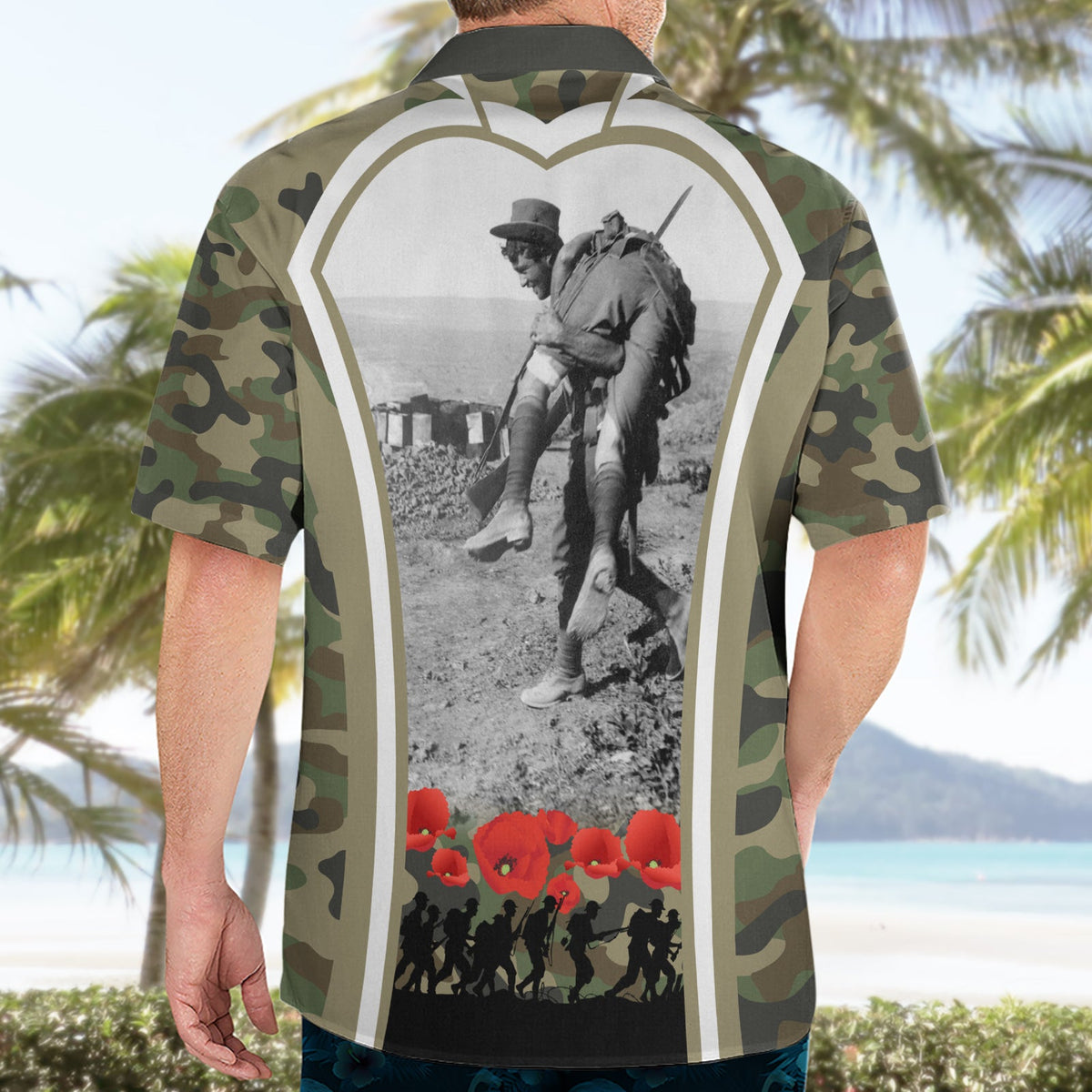 Neuseeland und Australien ANZAC Day Hawaiihemd Koala und Kiwi Vogel Soldat Gallipoli Camouflage Stil LT03