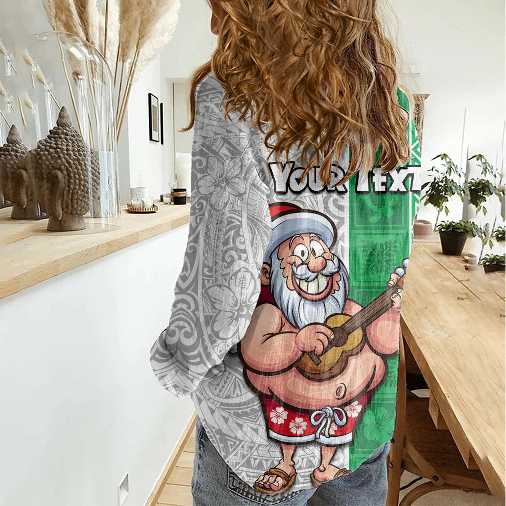 Benutzerdefinierte Hawaii Mele Kalikimaka Frauen Casual Shirt Santa spielt Ukele Mix Kakau Muster Xmas Stil LT03