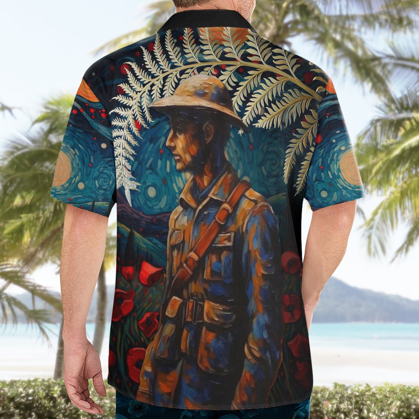 Neuseeländischer Soldat ANZAC Day Hawaiihemd Silberfarn Sternennacht Stil LT03