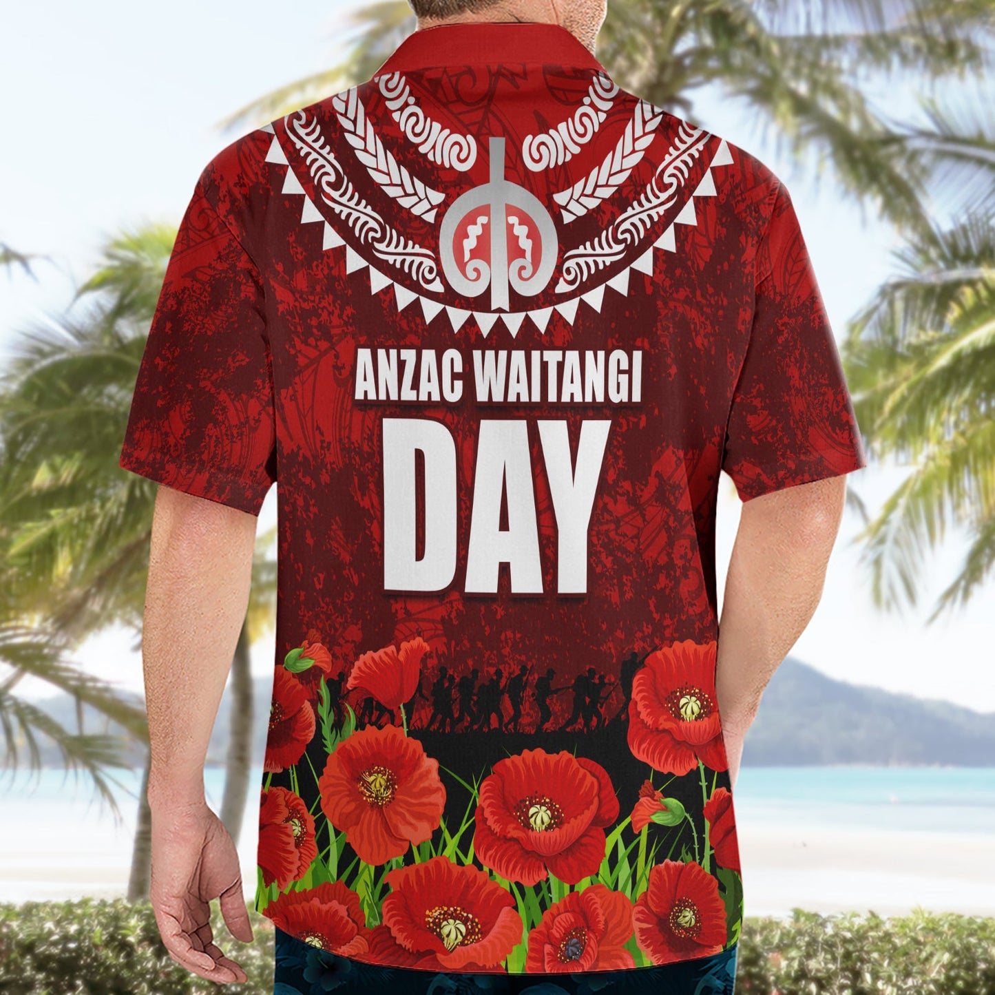 Neuseeland ANZAC Waitangi Day Hawaiihemd Hei Tiki und Soldat LT03