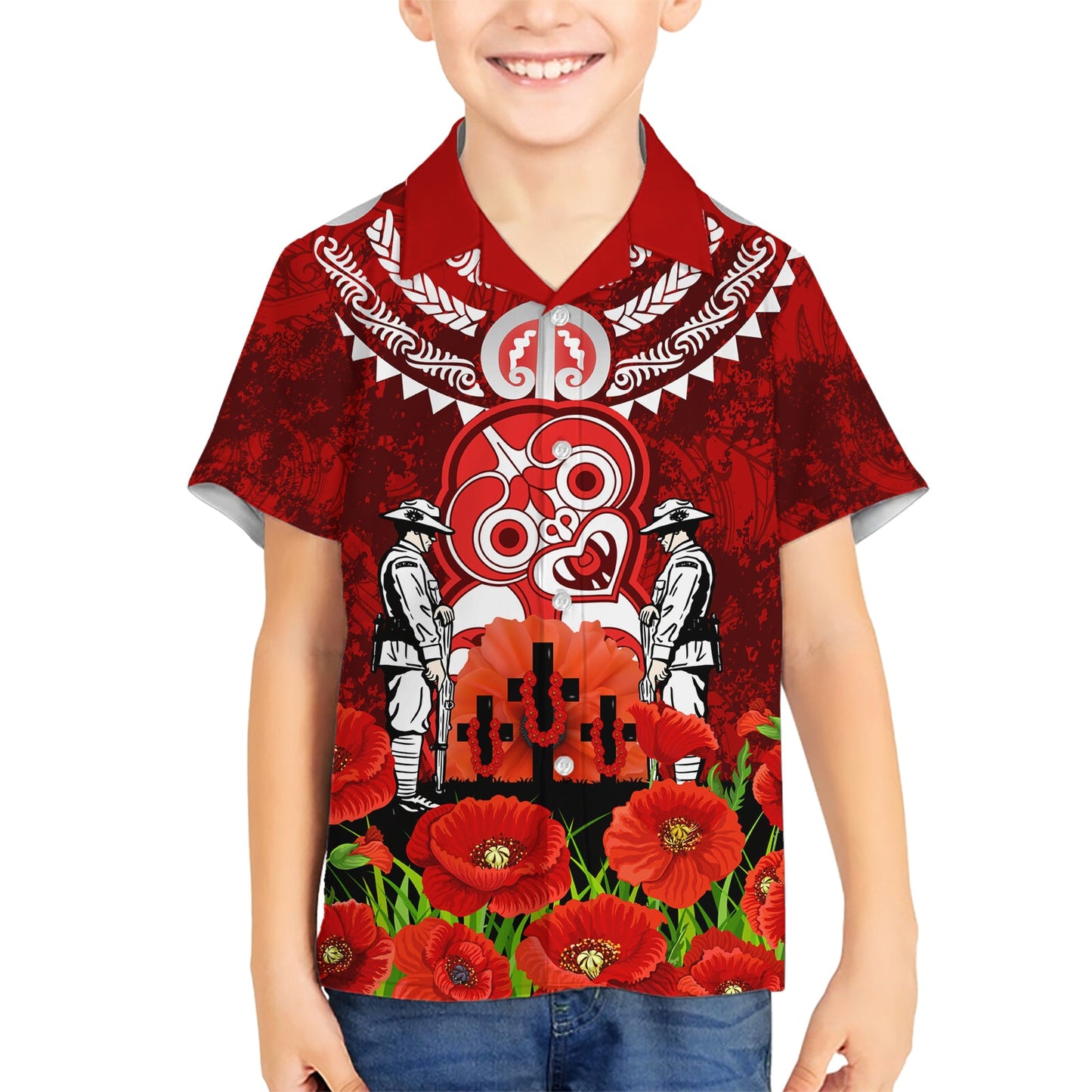 Neuseeland ANZAC Waitangi Day Hawaiihemd Hei Tiki und Soldat LT03