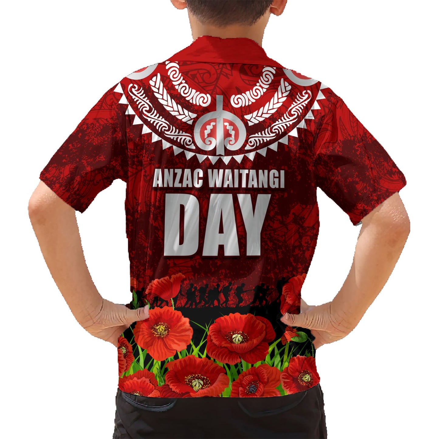 Neuseeland ANZAC Waitangi Day Hawaiihemd Hei Tiki und Soldat LT03