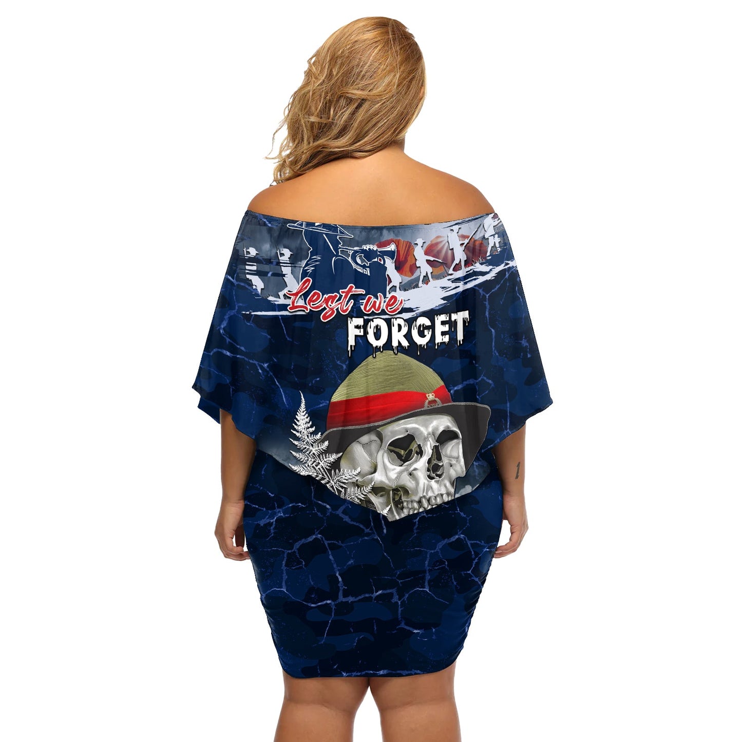 Neuseeland ANZAC Day Schulterfreies Kurzes Kleid blumen Freedom Ain't Free LT05