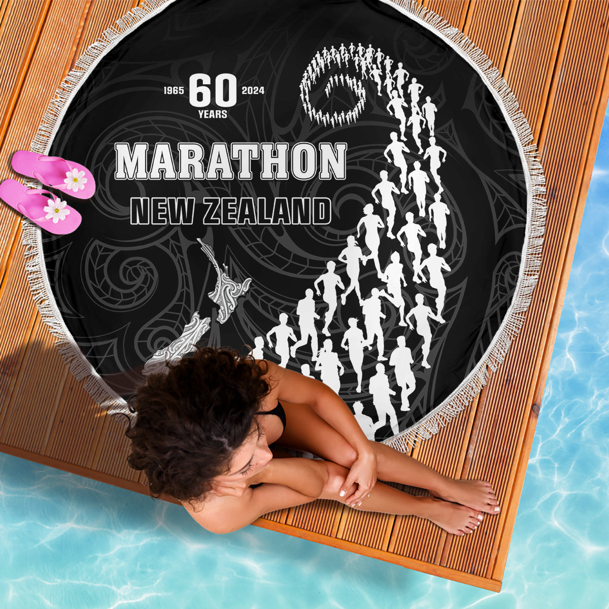 Benutzerdefinierte Neuseeland Haka Rugby Stranddecke 2024 Pacific Go Black Silver Fern LT14