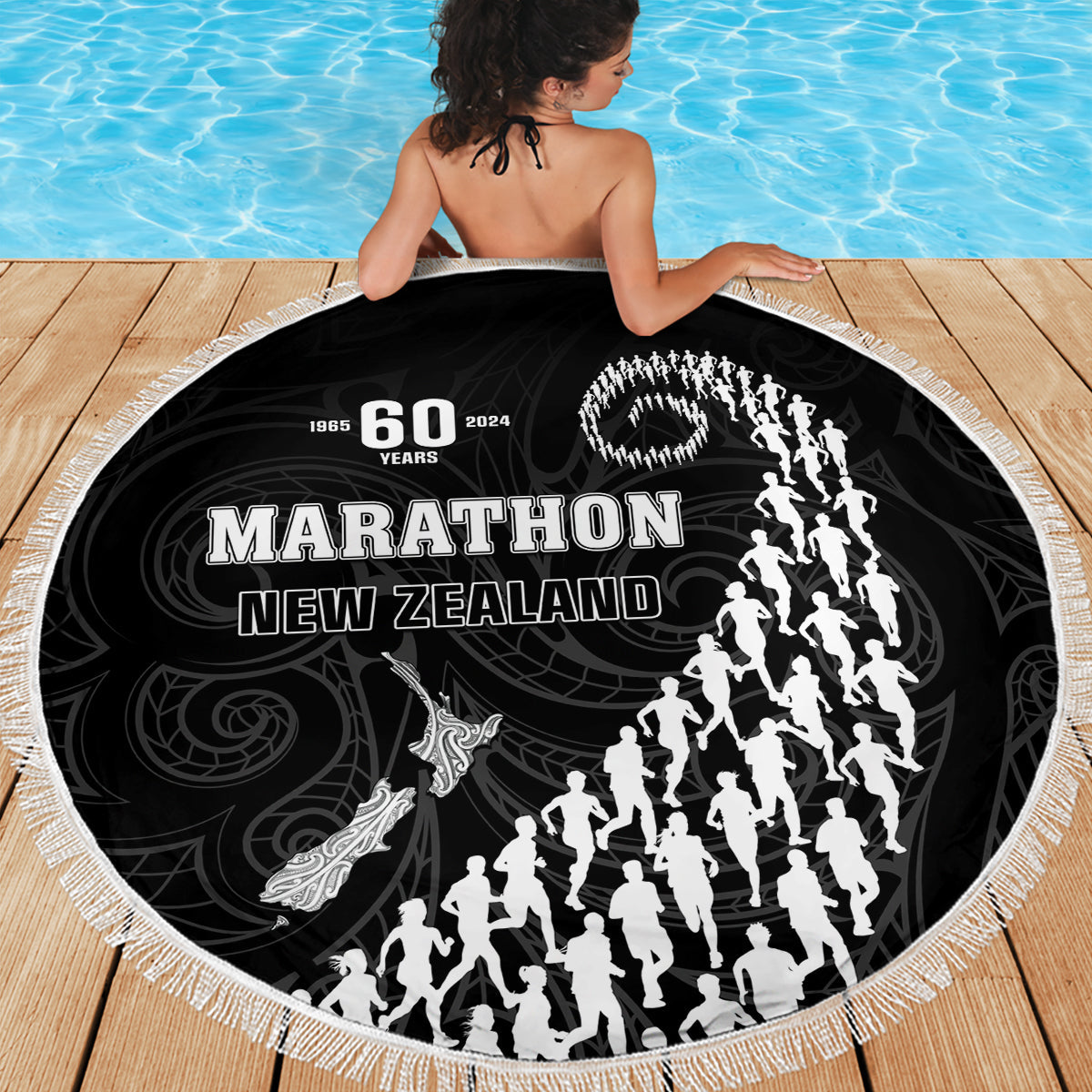 Benutzerdefinierte Neuseeland Haka Rugby Stranddecke 2024 Pacific Go Black Silver Fern LT14
