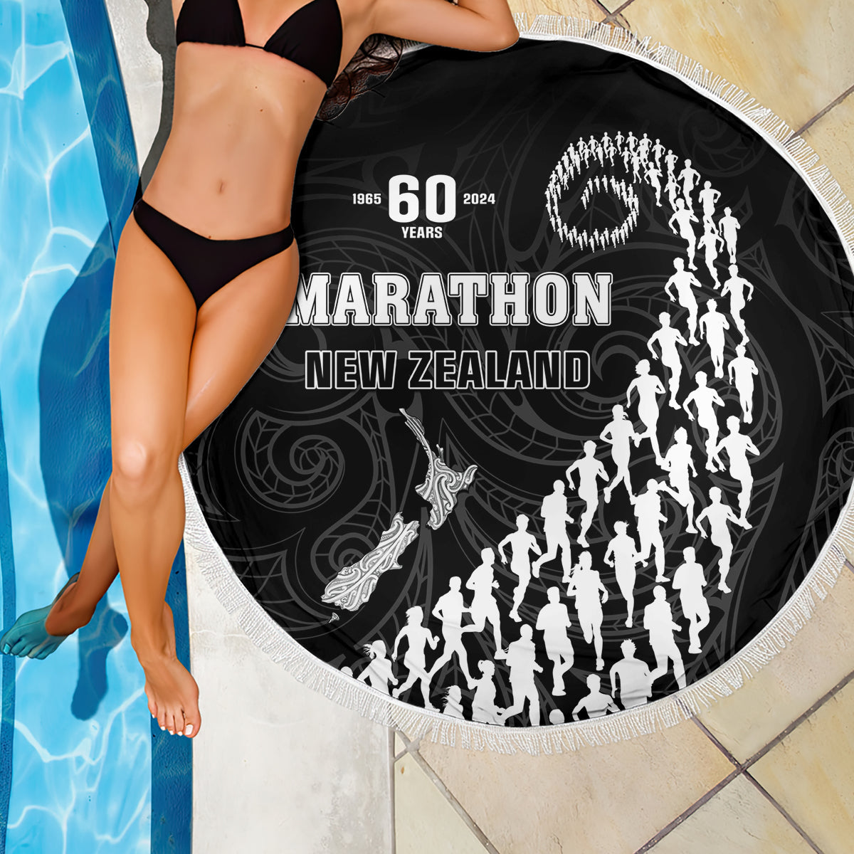 Benutzerdefinierte Neuseeland Haka Rugby Stranddecke 2024 Pacific Go Black Silver Fern LT14