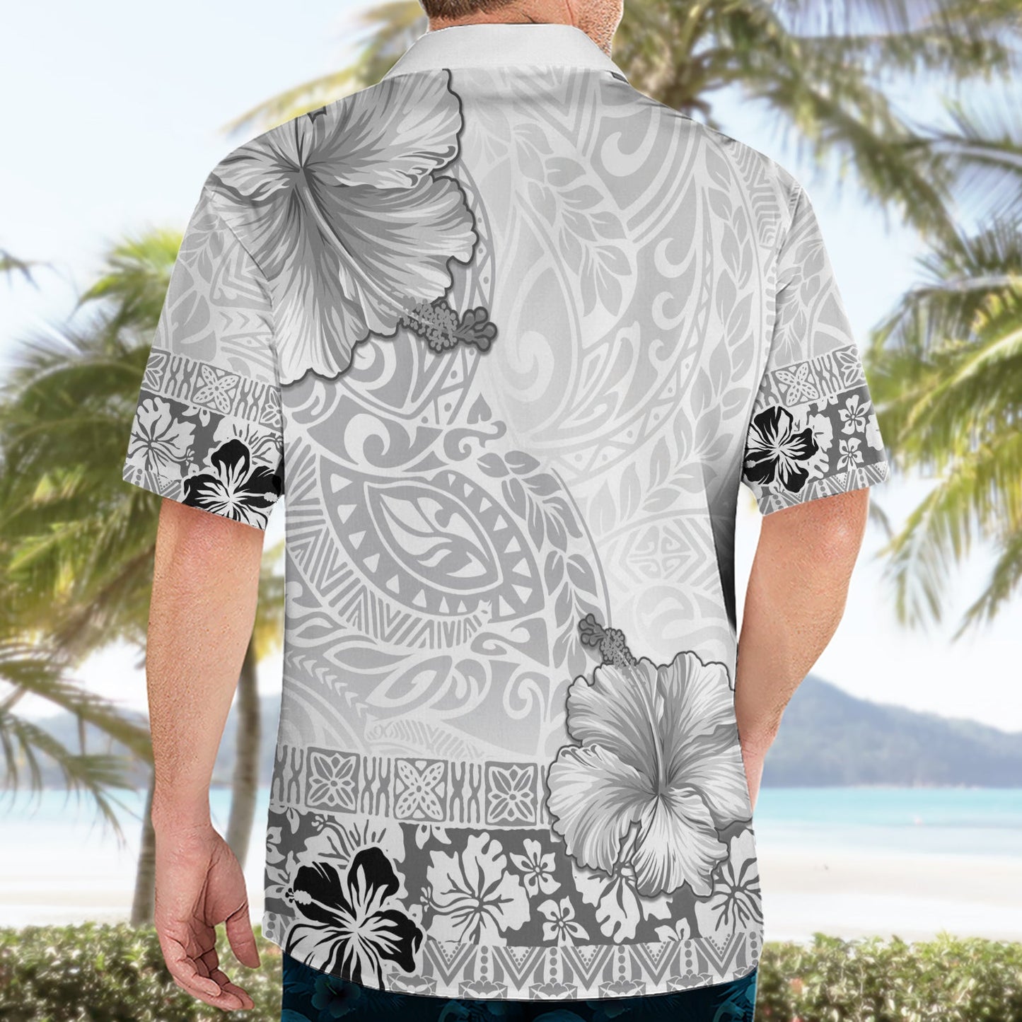 Hawaii Hibiskus mit weißem polynesischen Muster Hawaiihemd LT05