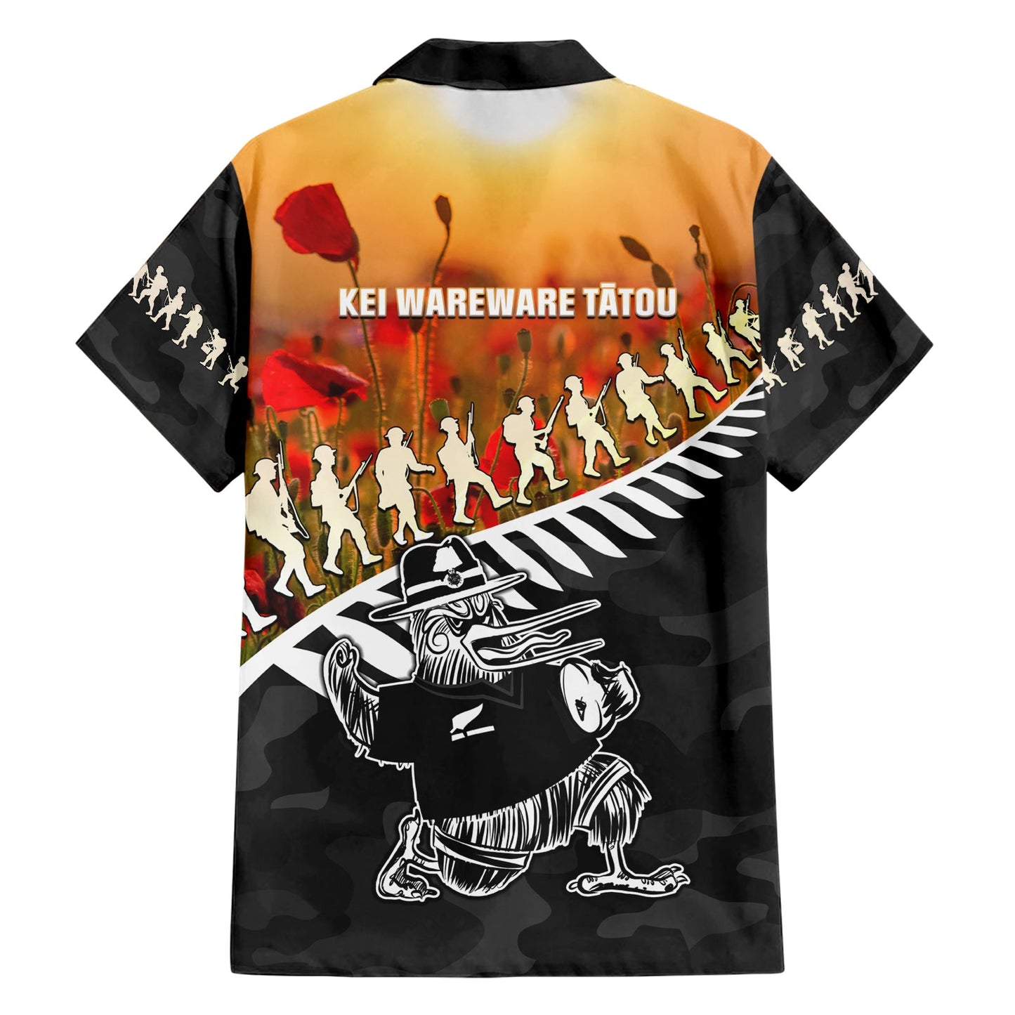 Neuseeland ANZAC Rugby Hawaiihemd Soldier Fern mit Kiwi-Vogel LT05