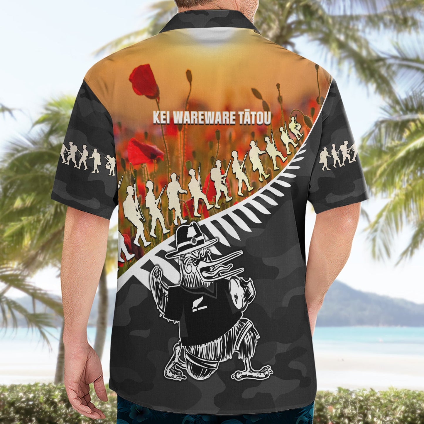 Neuseeland ANZAC Rugby Hawaiihemd Soldier Fern mit Kiwi-Vogel LT05