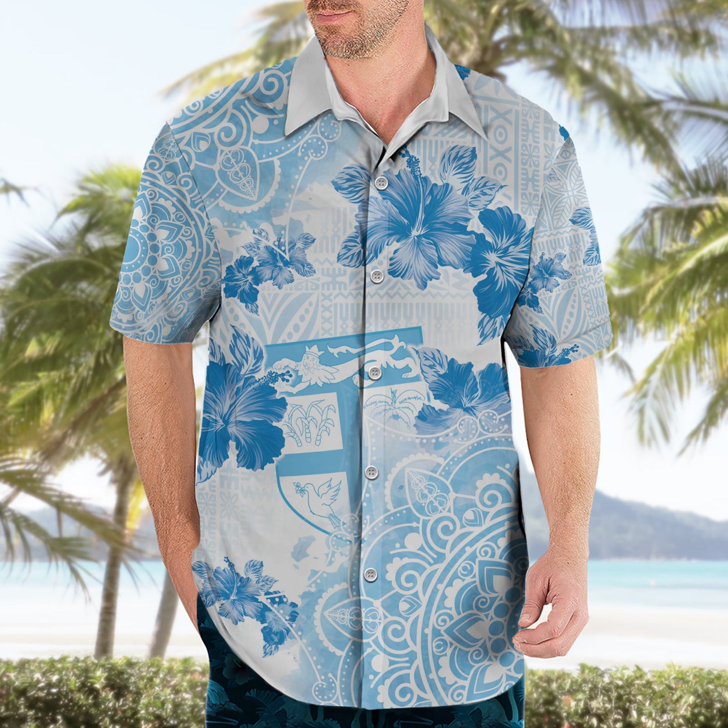 Happy Fiji Girmit Day Hawaiihemd Fidschi Tapa mit Mandala-Muster LT05