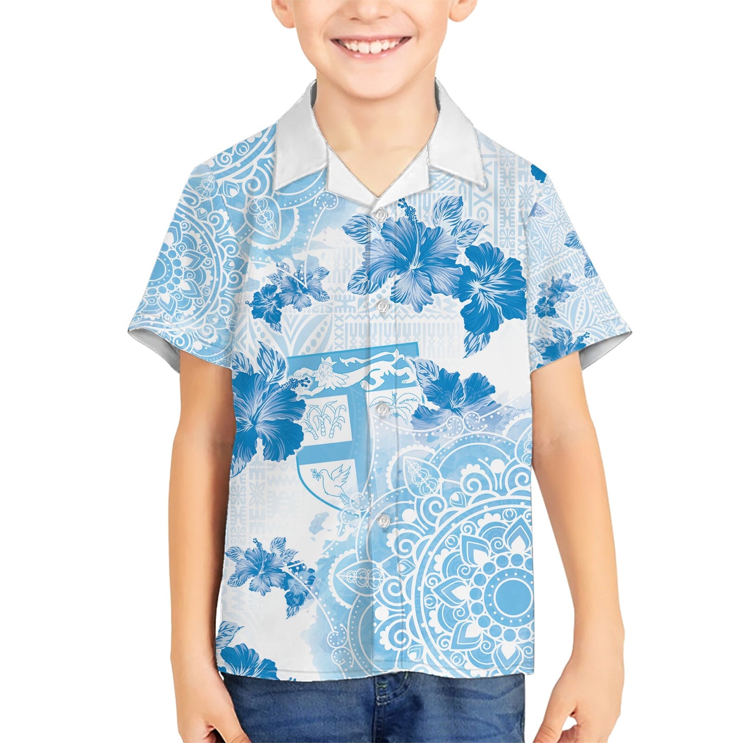 Happy Fiji Girmit Day Hawaiihemd Fidschi Tapa mit Mandala-Muster LT05