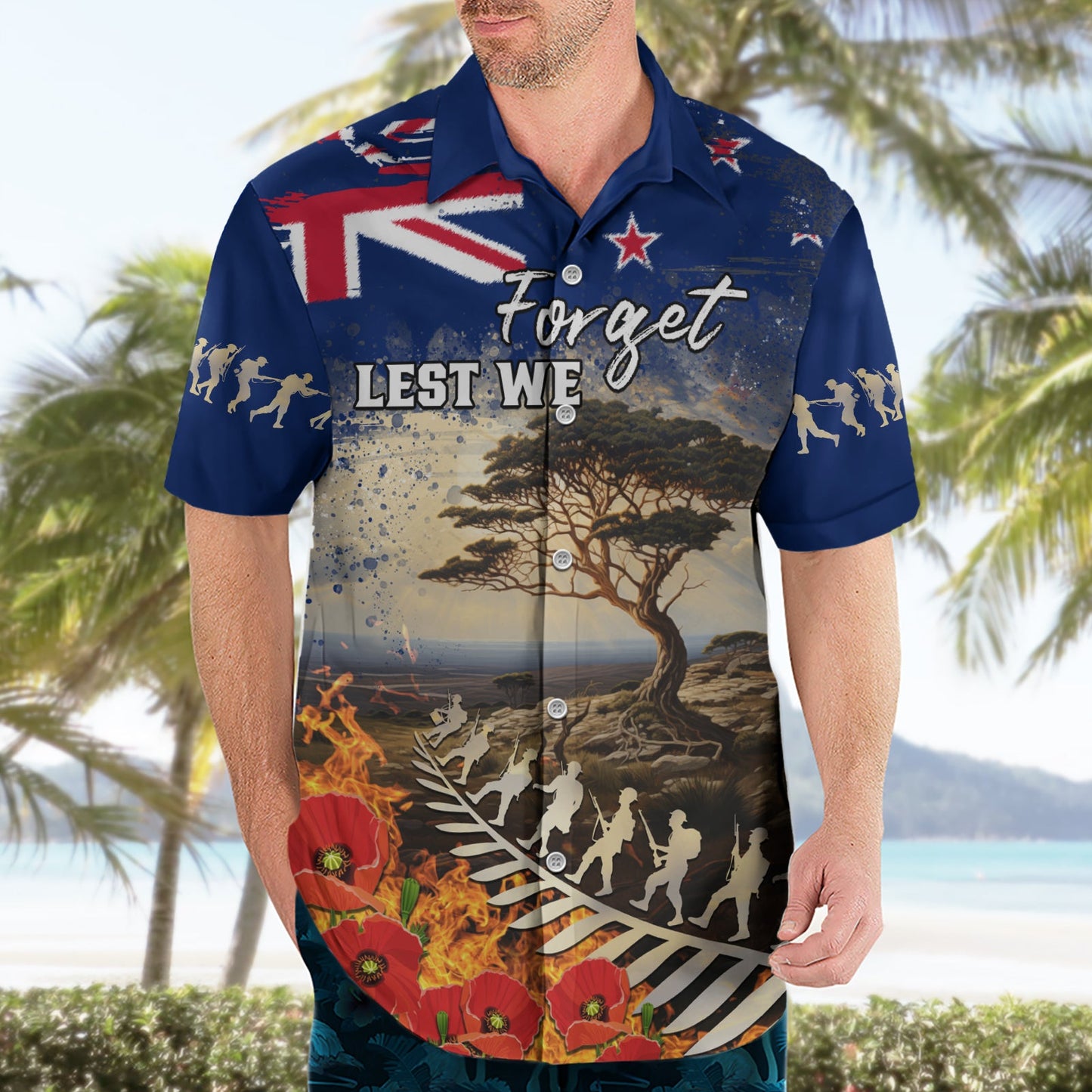 Neuseeland ANZAC Day Hawaiihemd The Lonesome Pine With Soldier Fern LT05