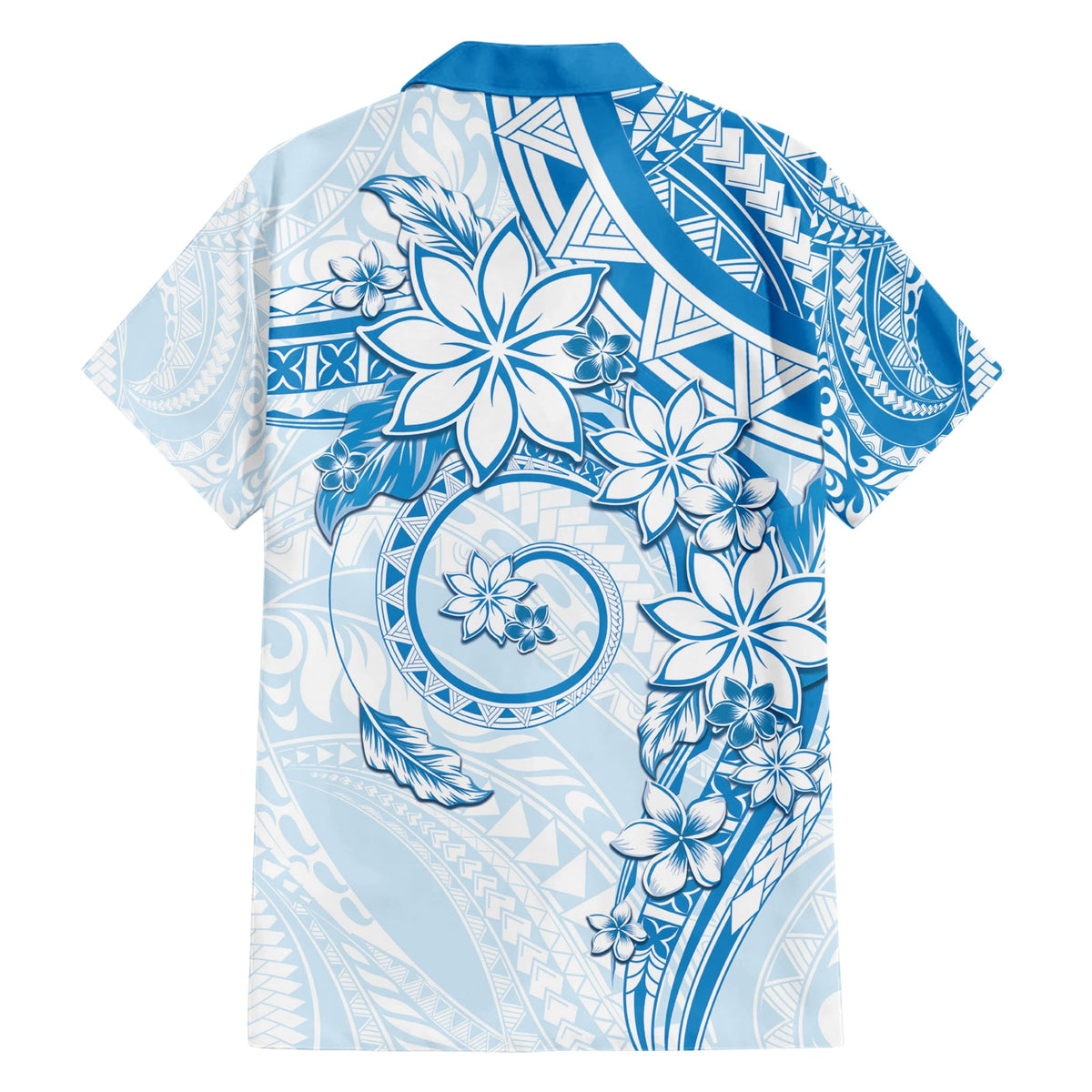 Polynesisches Muster mit Plumeria Blumen Hawaiihemd Blau LT05