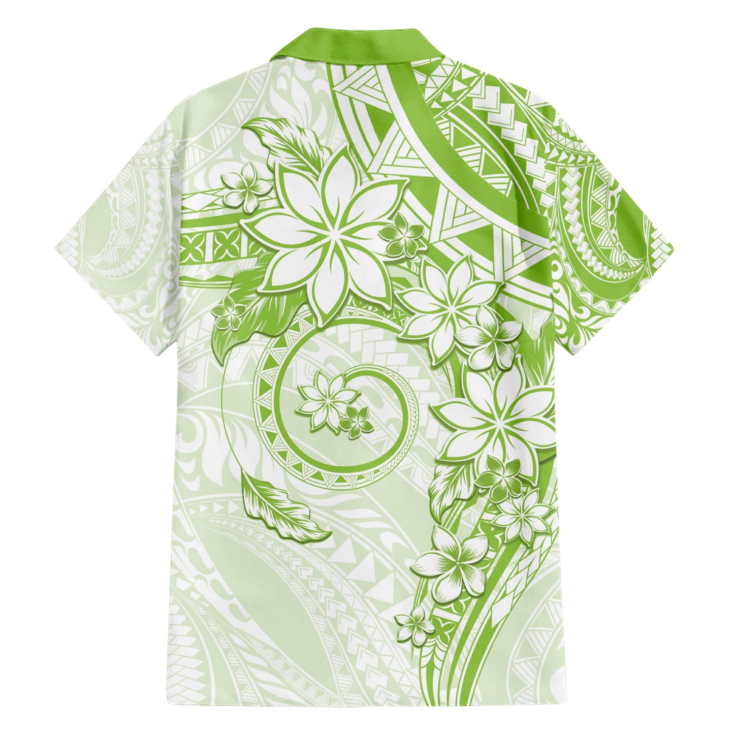 Polynesisches Muster mit Plumeria Blumen Hawaiihemd Lime Green LT05