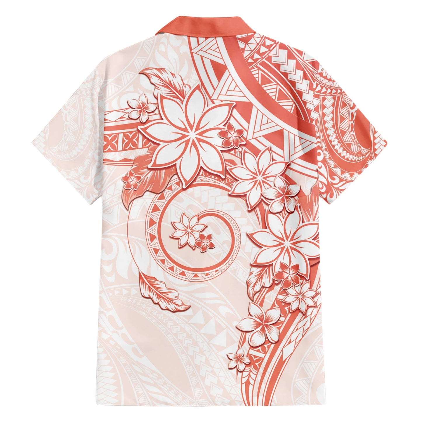 Polynesisches Muster mit Plumeria Blumen Hawaiihemd Orange Pfirsich LT05