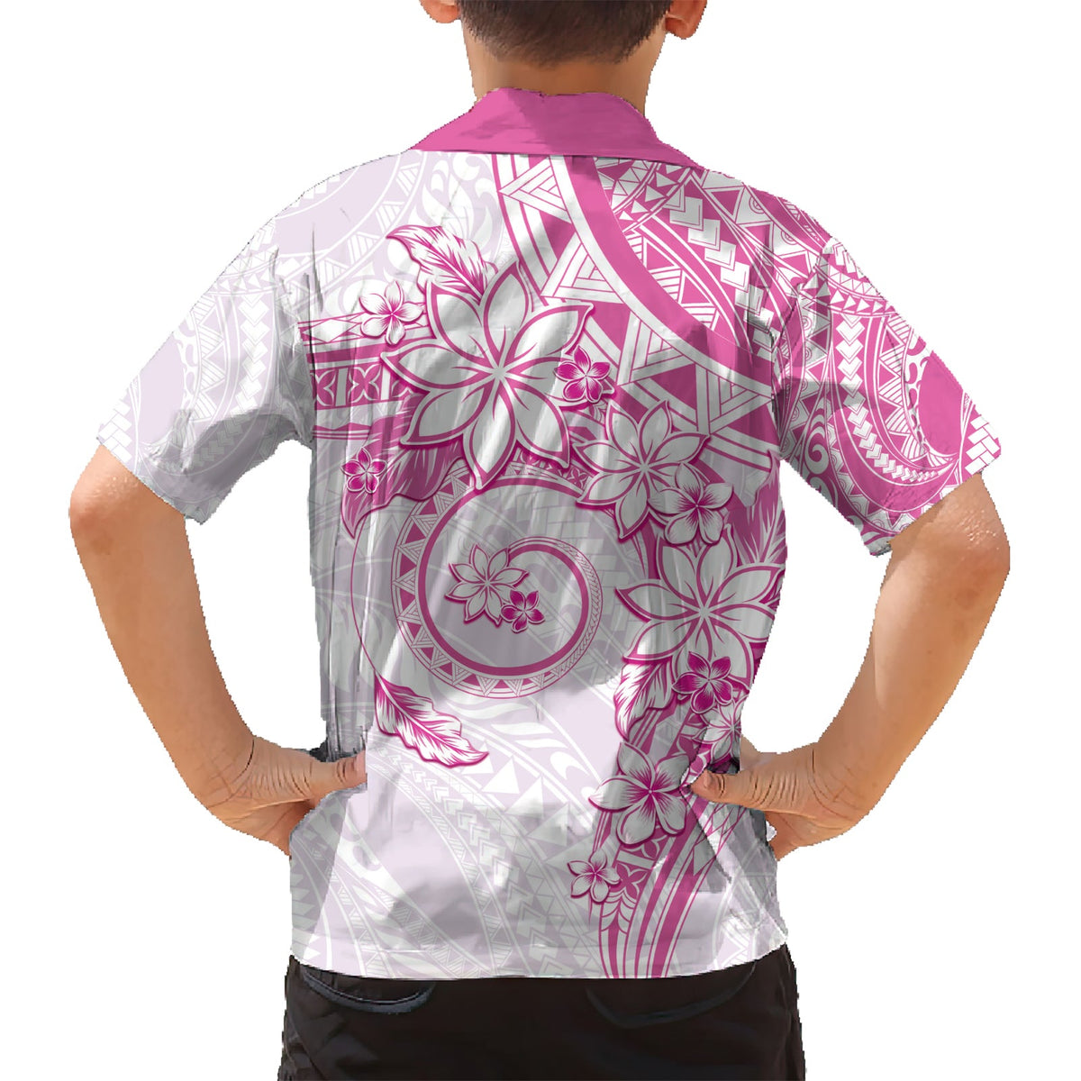 Polynesisches Muster mit Plumeria Blumen Hawaiihemd Rosa LT05
