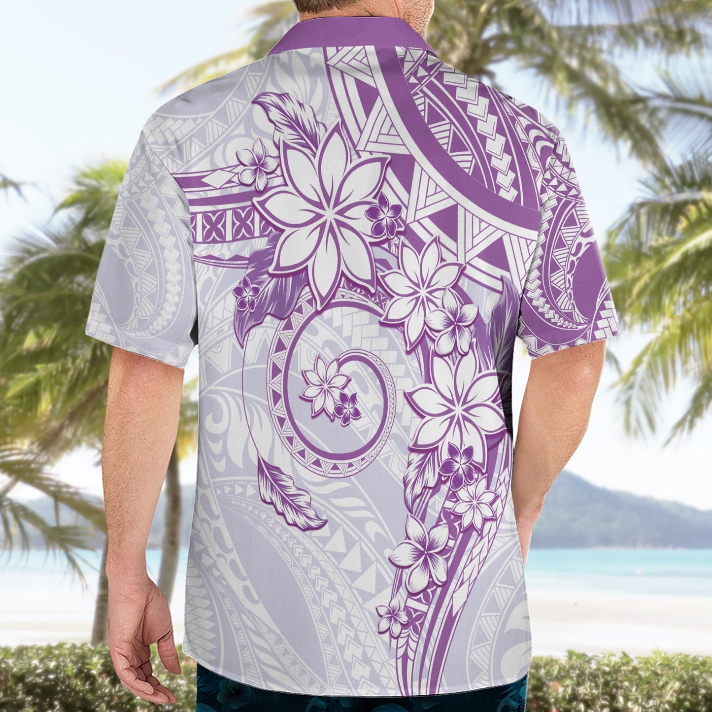 Polynesisches Muster mit Plumeria Blumen Hawaiihemd Lila LT05