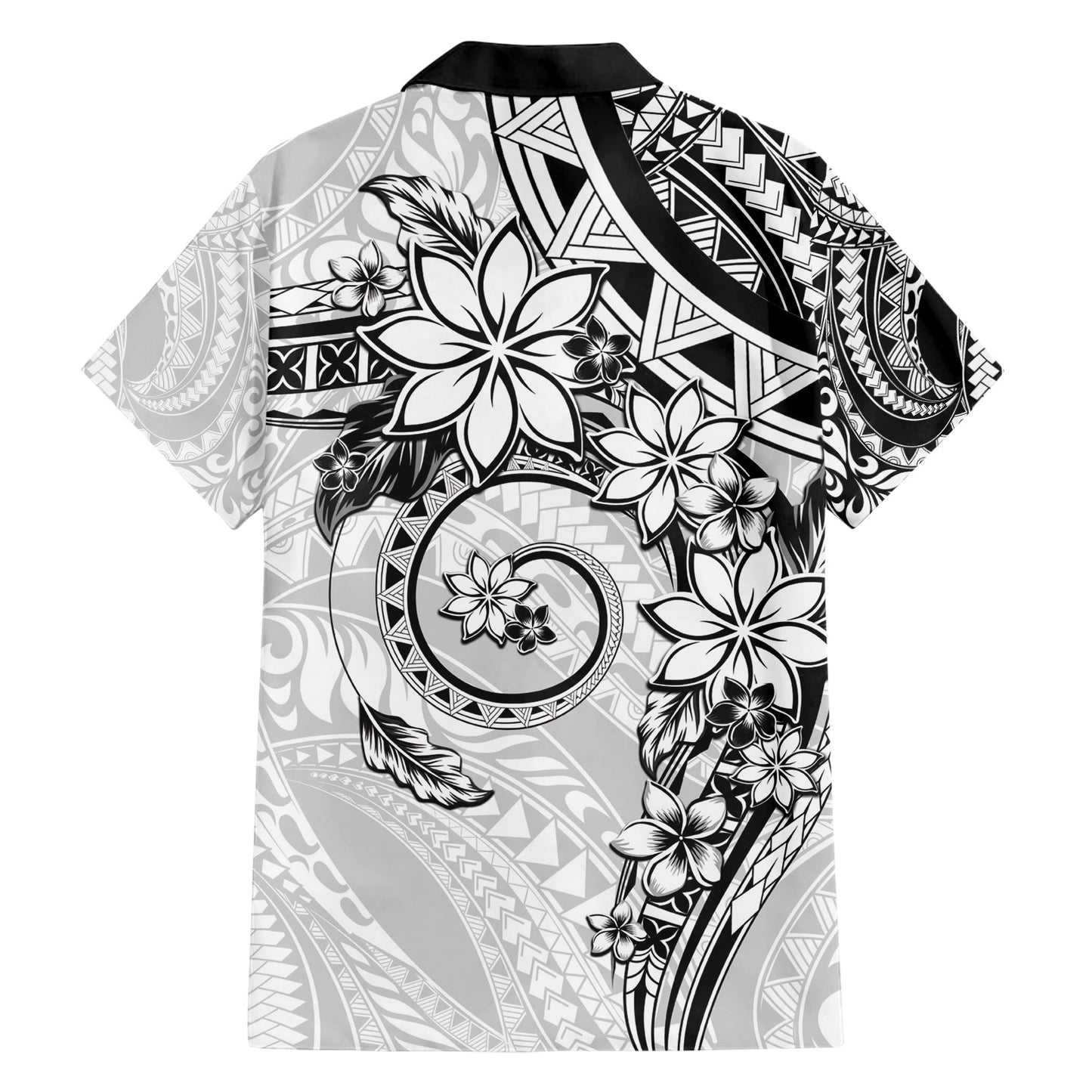 Polynesisches Muster mit Plumeria Blumen Hawaiihemd Weiß LT05