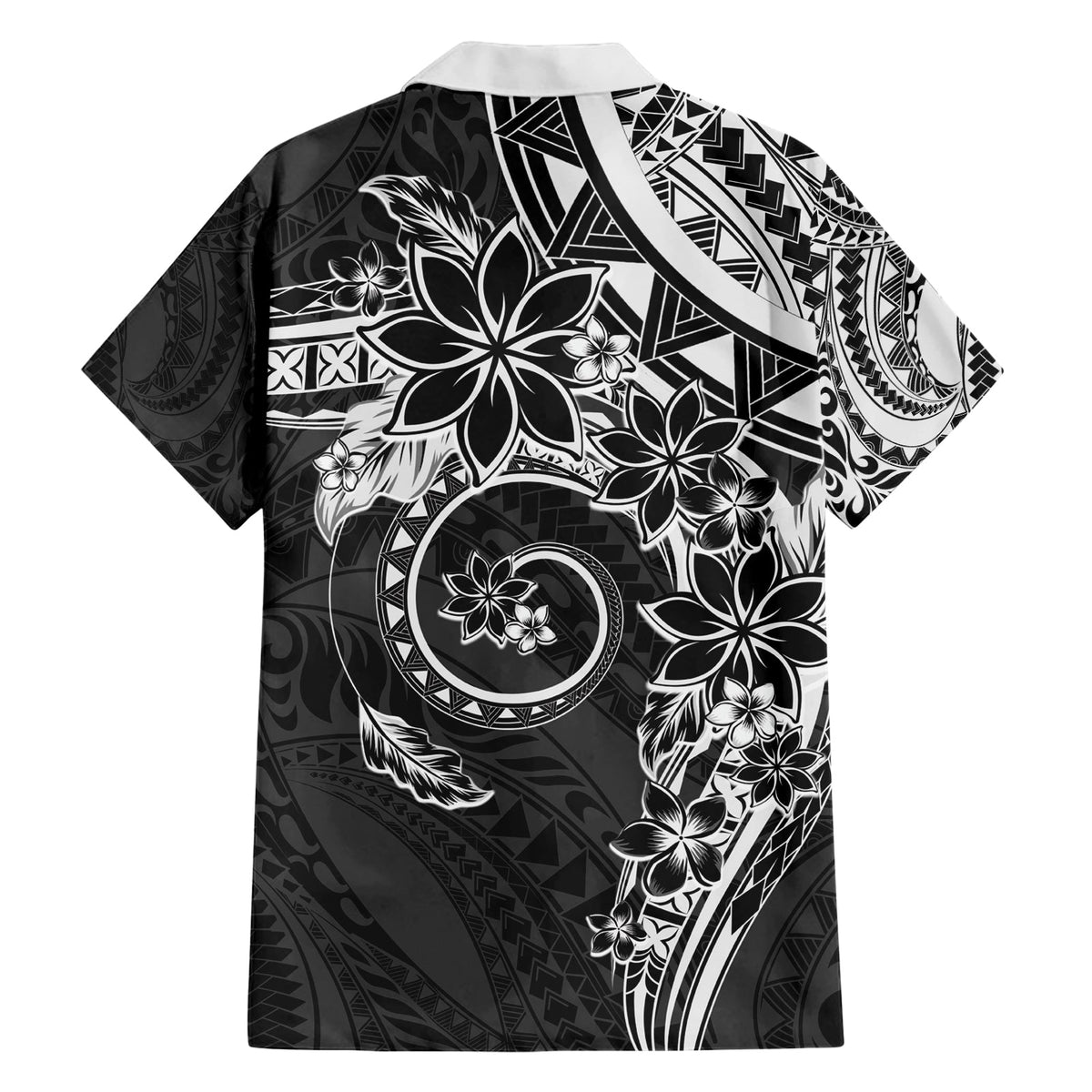Polynesisches Muster mit Plumeria-Blumen Hawaiihemd Schwarz LT05