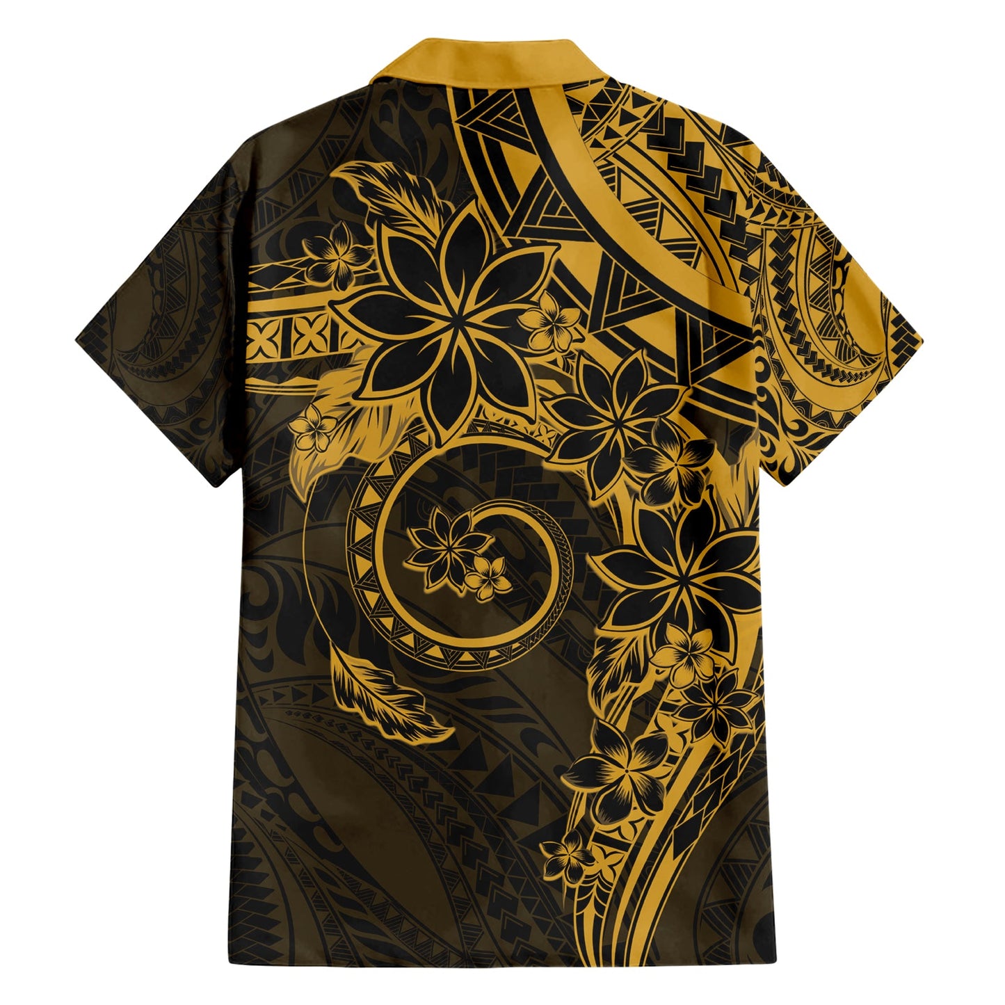 Polynesisches Sonnenuntergang Plumeria Hawaiihemd Gold Polynesian Tattoo LT05