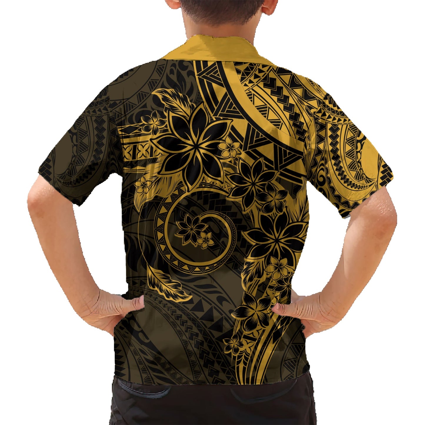 Polynesisches Sonnenuntergang Plumeria Hawaiihemd Gold Polynesian Tattoo LT05