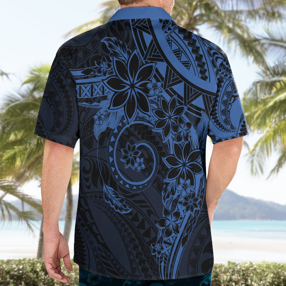 Polynesianisches Sonnenuntergang Plumeria Hawaiihemd Marine Polynesian Tattoo LT05