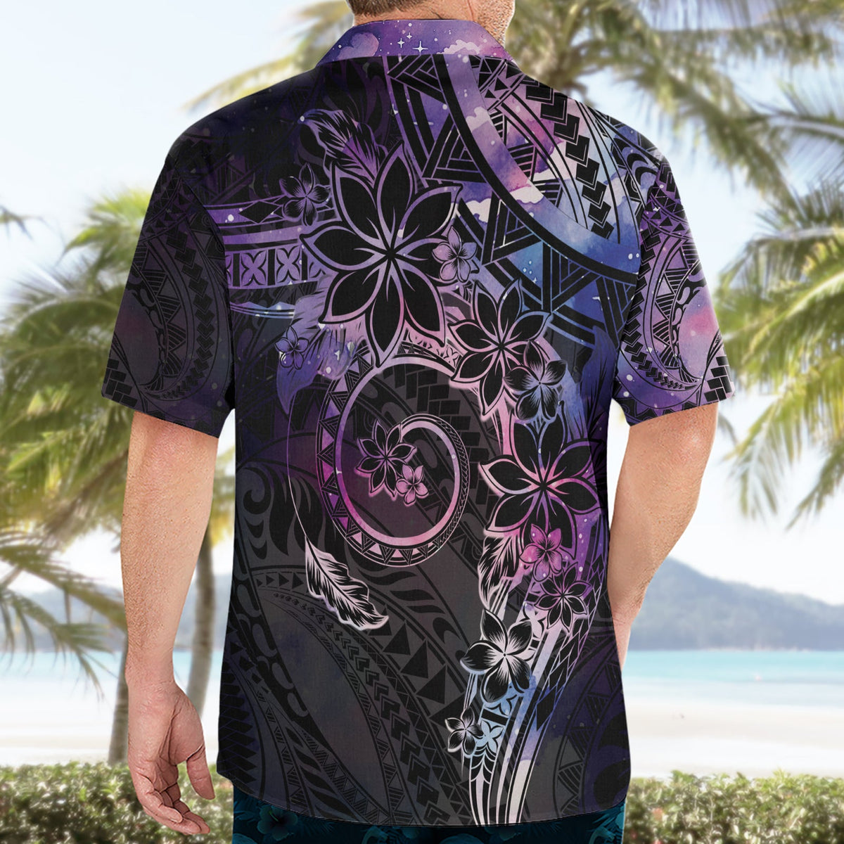 Polynesisches Sonnenuntergang Plumeria Hawaiihemd Galaxy Polynesian Tattoo LT05