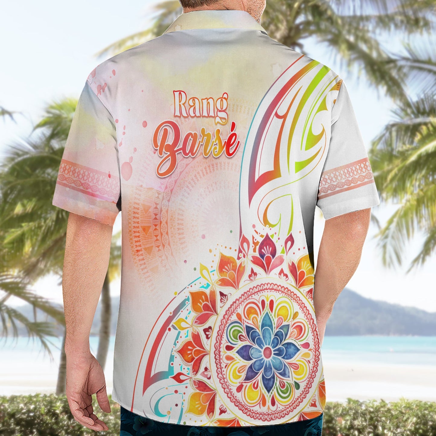 Happy Holi Festival Hawaiihemd Rangoli mit polynesischem Muster LT05