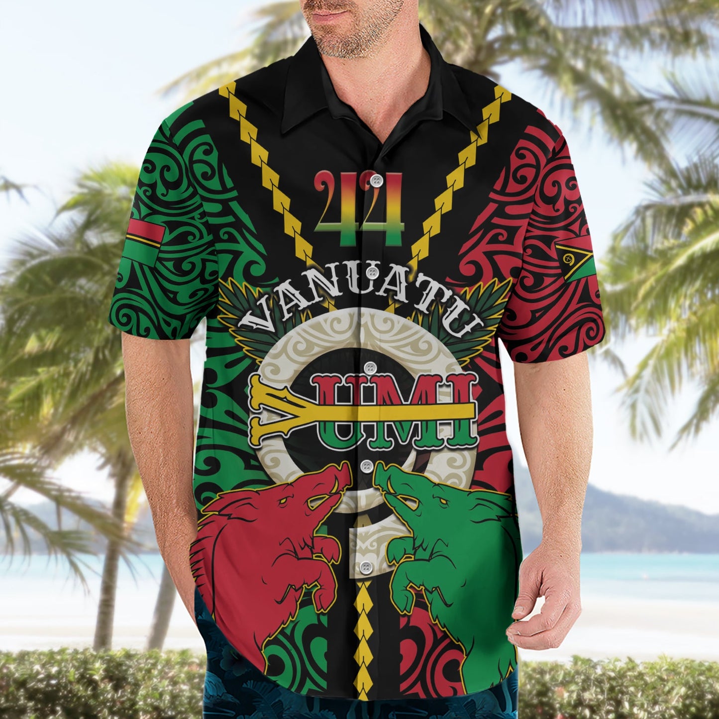Vanuatu 44. Unabhängigkeitstag Hawaiihemd Langgott Yumi Stanap Wildschwein LT05