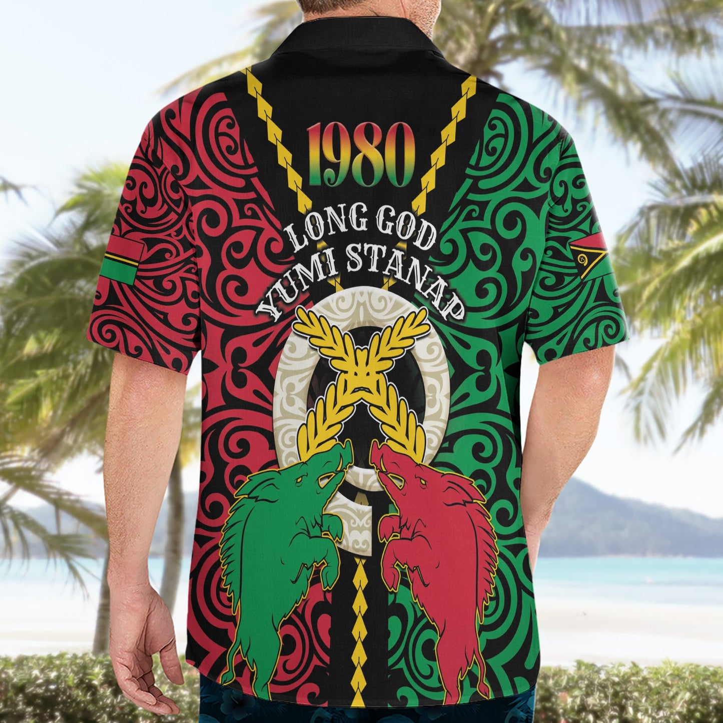 Vanuatu 44. Unabhängigkeitstag Hawaiihemd Langgott Yumi Stanap Wildschwein LT05