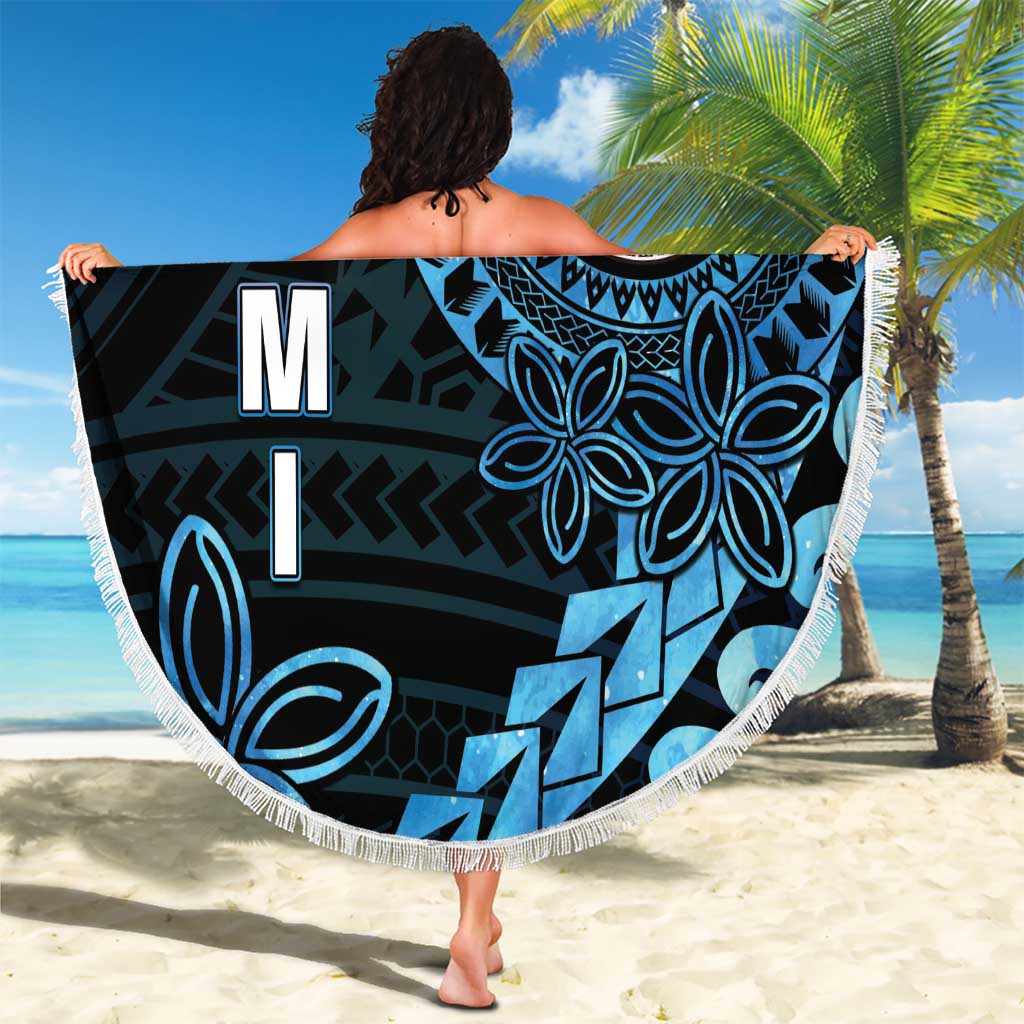 Stranddecke sandfrei zum Nationalfeiertag in Französisch-Polynesien mit Tiare-Blume und Nationalsiegel, polynesisches Muster LT03