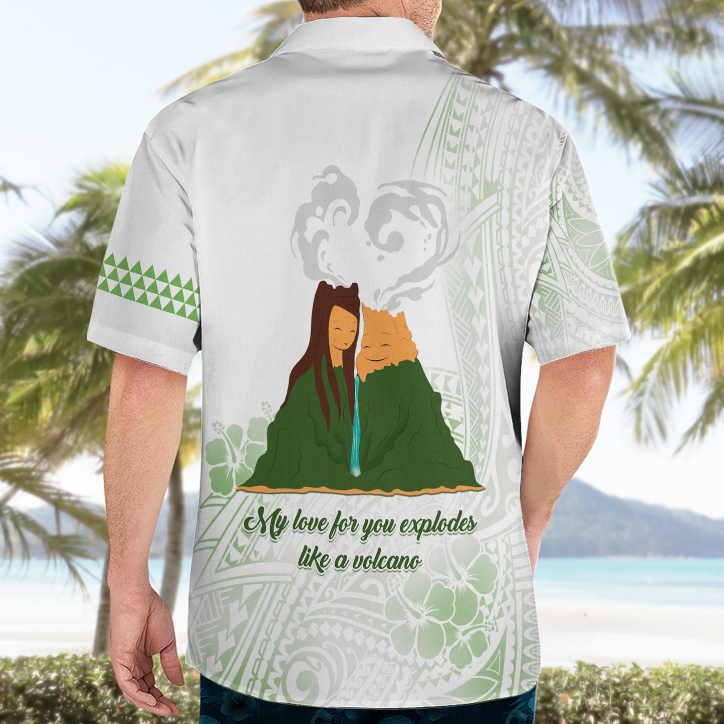 Personalisiertes I LAVA YOU Vulkan Valentinstag Hawaiihemd Polynesisches Tribal Muster LT05