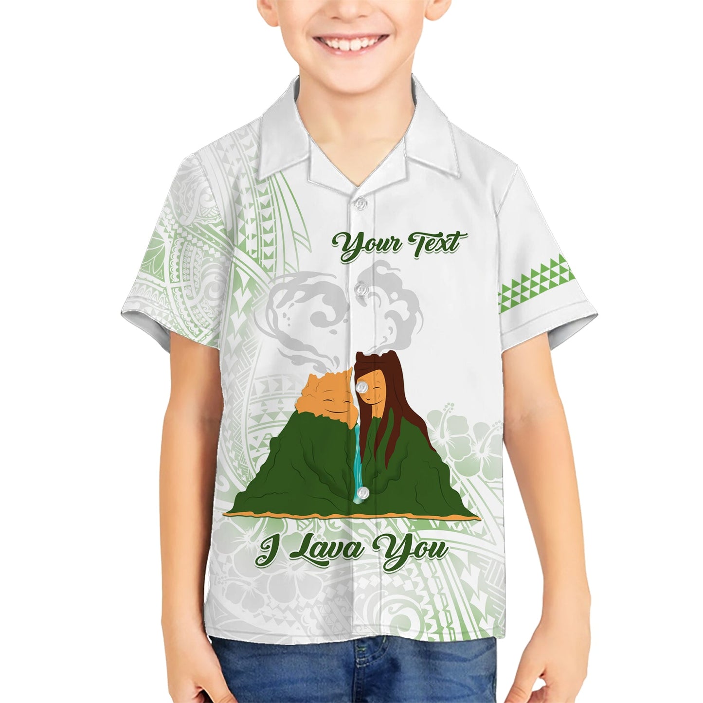 Personalisiertes I LAVA YOU Vulkan Valentinstag Hawaiihemd Polynesisches Tribal Muster LT05