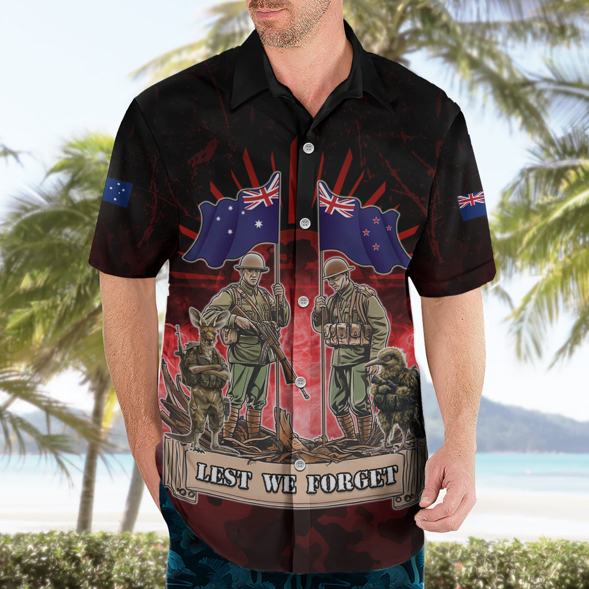 Australien und Neuseeland ANZAC Day Hawaiihemd Soldaten Lest We Forget LT05