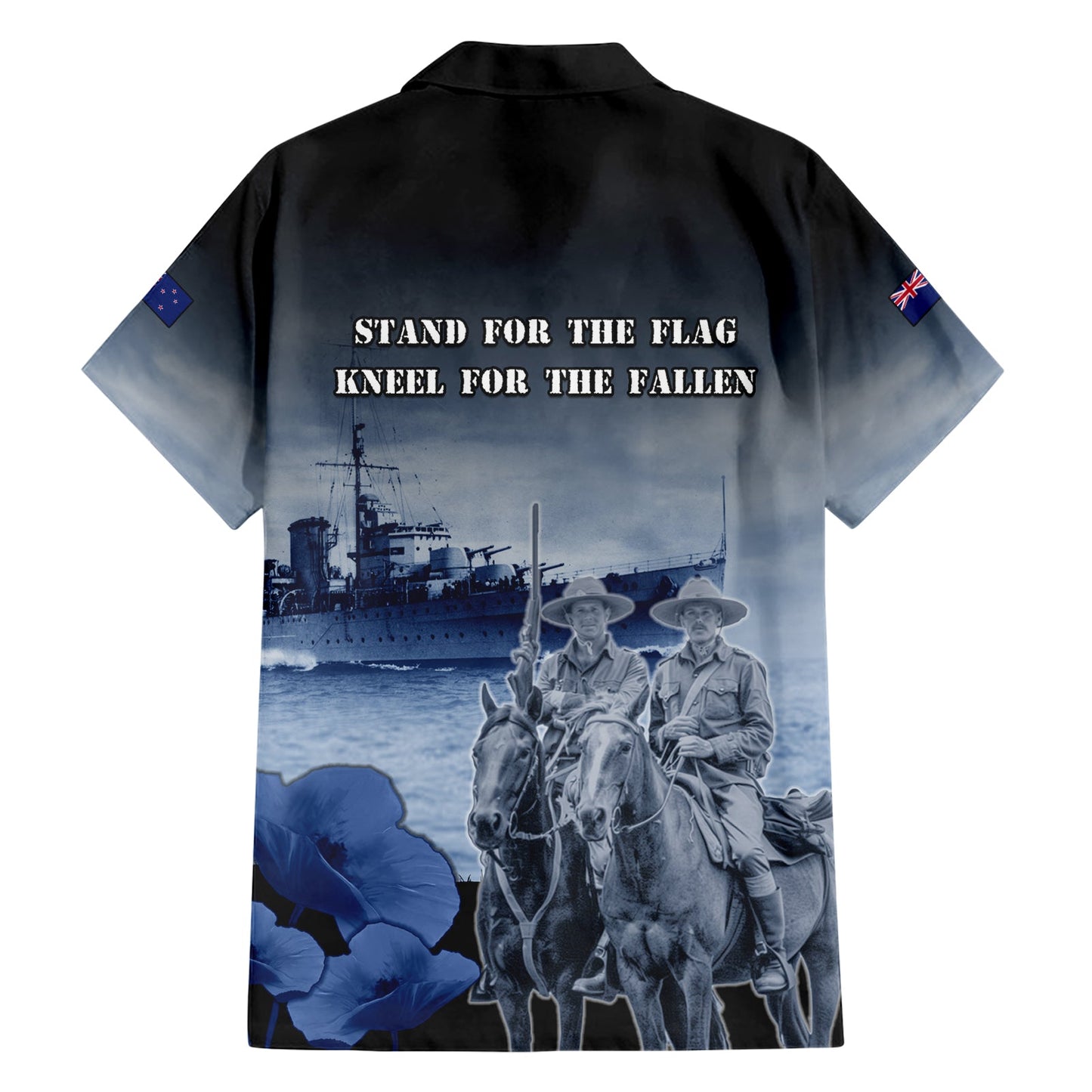 Hawaiihemd zum ANZAC Day in Neuseeland HMNZS Achilles We Will Remember Them LT05