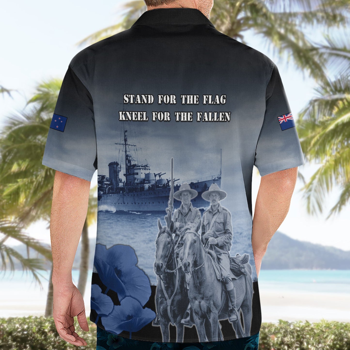 Hawaiihemd zum ANZAC Day in Neuseeland HMNZS Achilles We Will Remember Them LT05