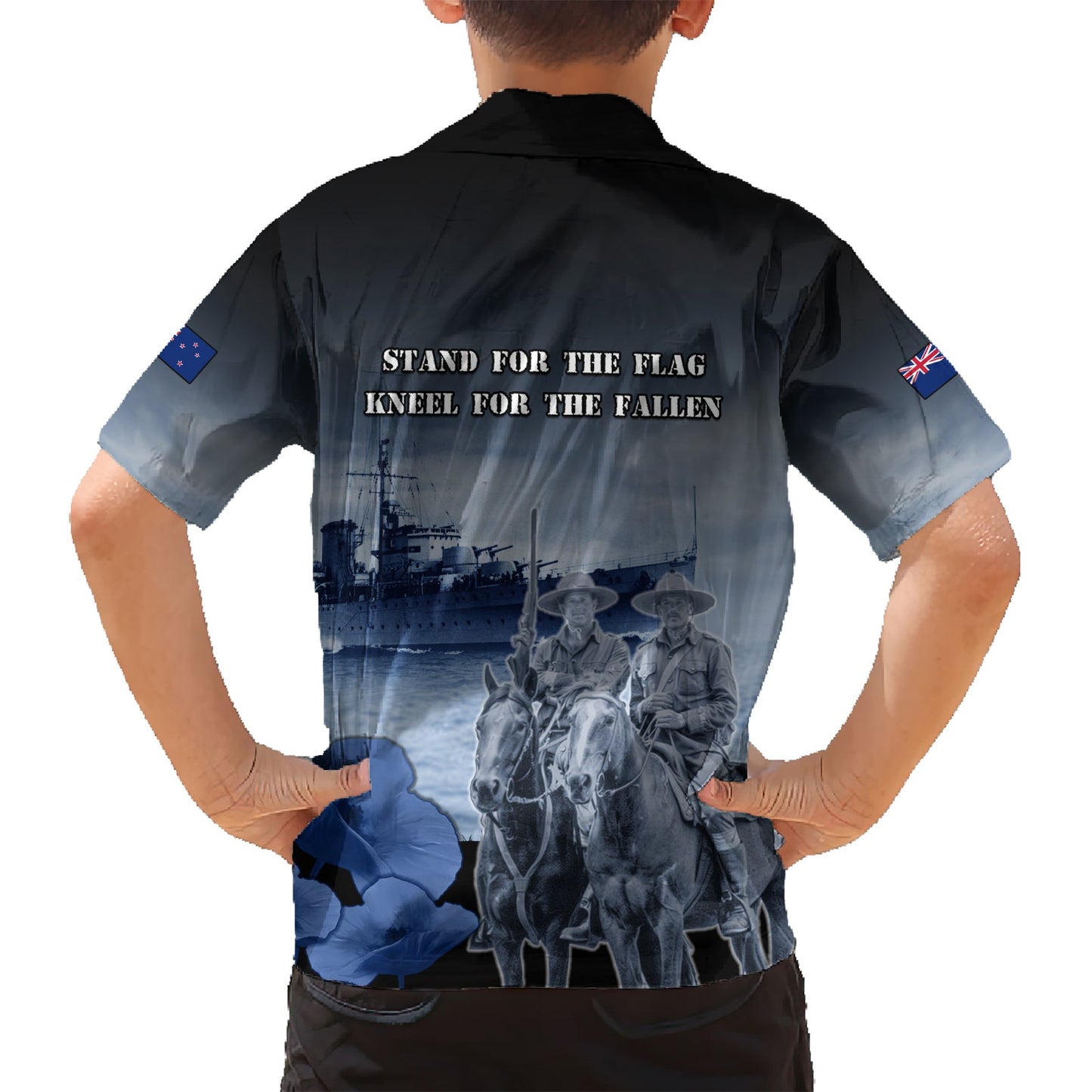 Hawaiihemd zum ANZAC Day in Neuseeland HMNZS Achilles We Will Remember Them LT05