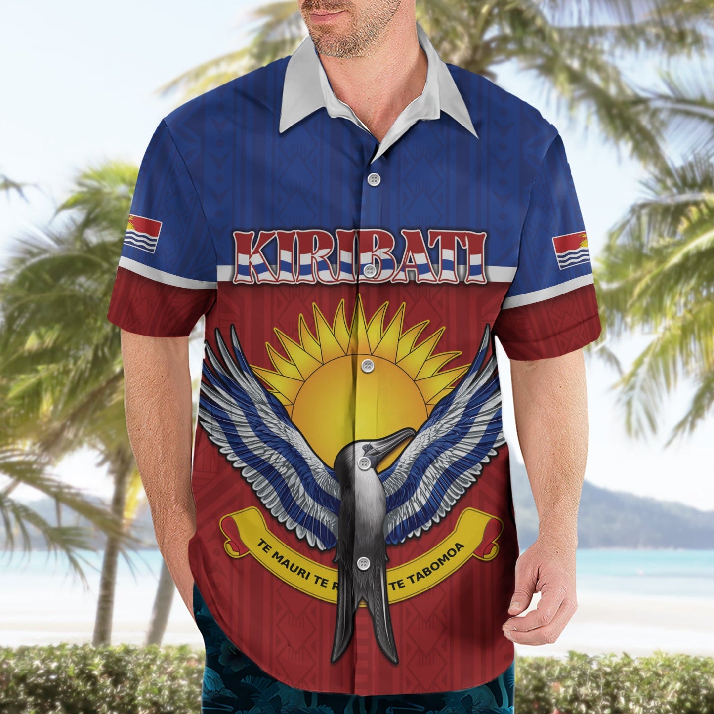 Kiribati 45. Unabhängigkeitstag Hawaiihemd Kleiner Fregattvogel Tribalmuster LT05