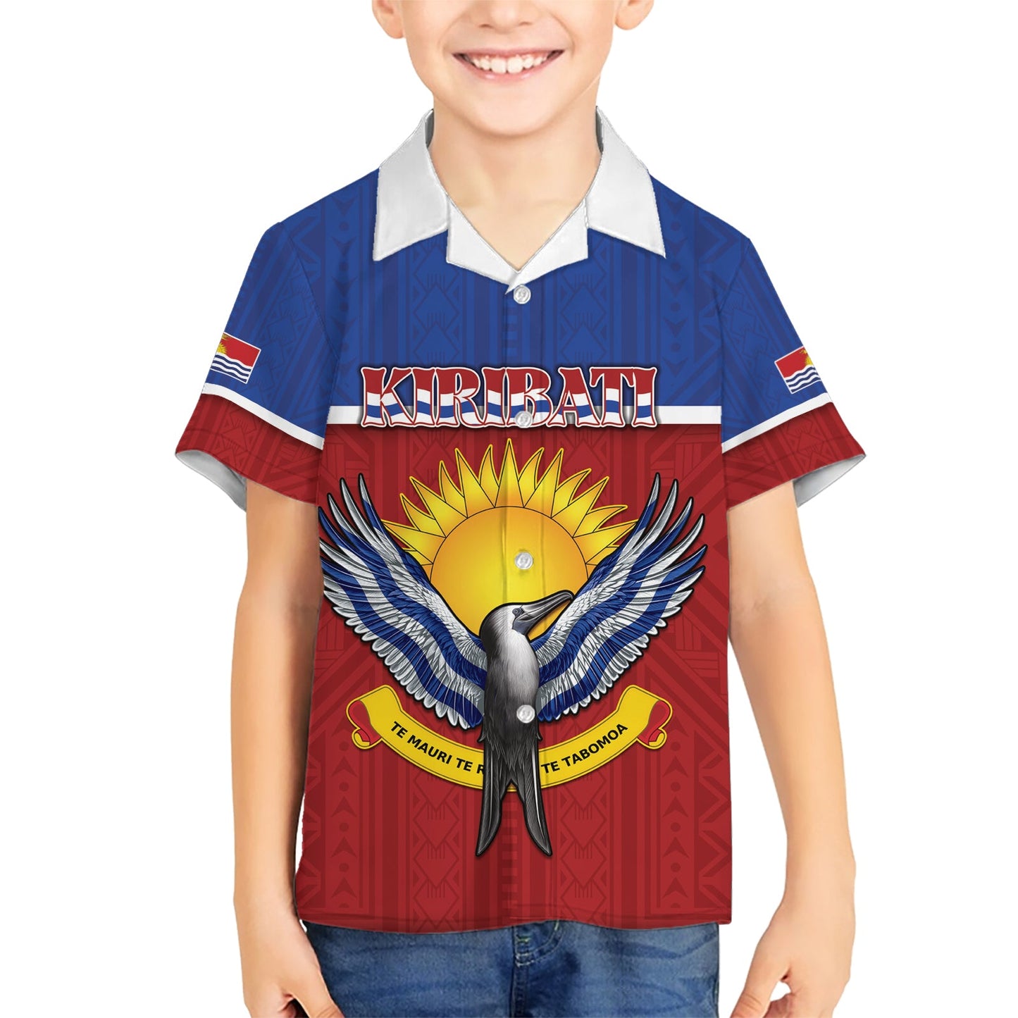 Kiribati 45. Unabhängigkeitstag Hawaiihemd Kleiner Fregattvogel Tribalmuster LT05