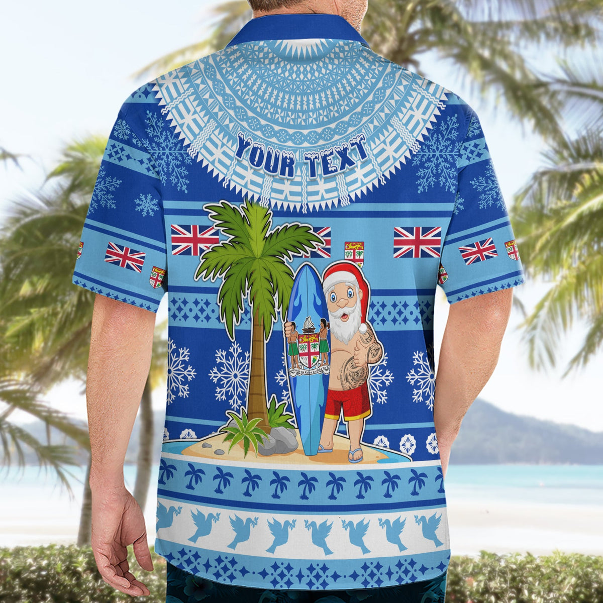 Personalisiertes Fidschi Weihnachten Hawaiihemd Weihnachtsmann Surf Marau Na Kerisimasi LT05