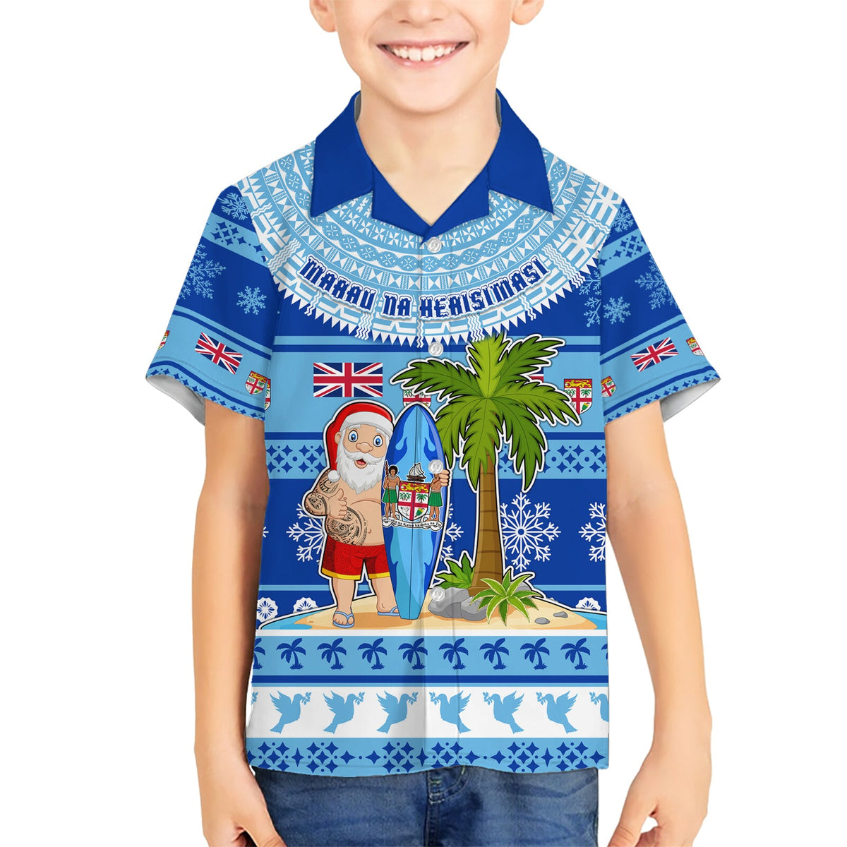 Personalisiertes Fidschi Weihnachten Hawaiihemd Weihnachtsmann Surf Marau Na Kerisimasi LT05