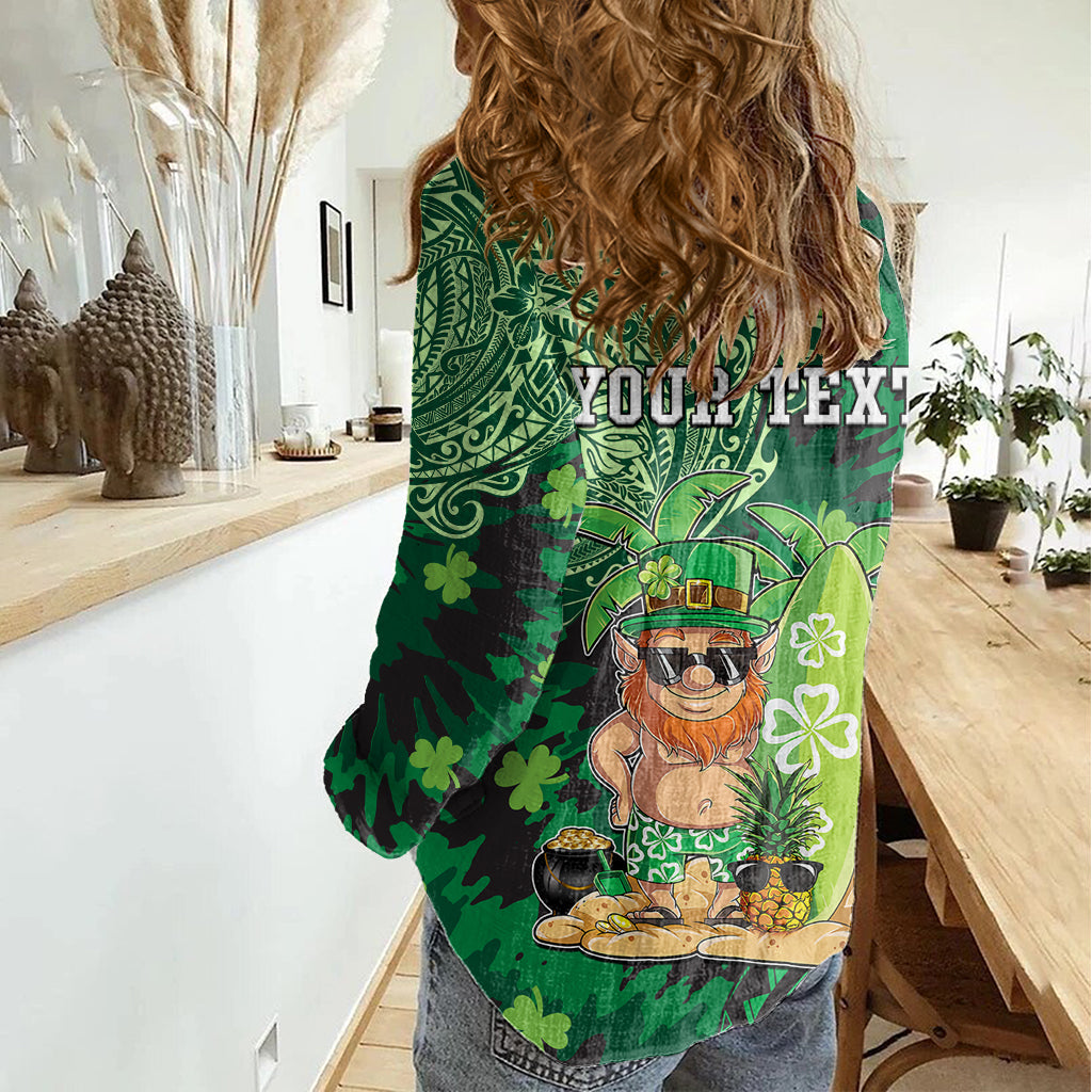 Personalisiertes Hawaii St. Patrick Day Damen Freizeithemd Surfing Leprechaun LT05
