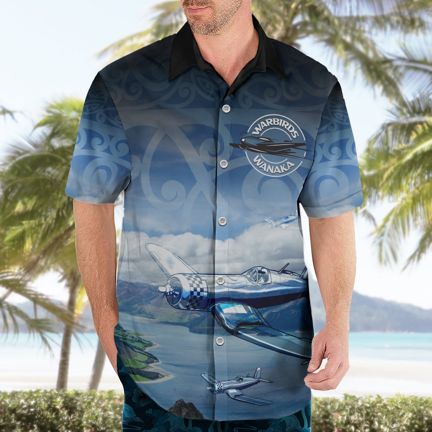 Hawaiihemd mit Maori-Muster, Neuseeland, Wanaka Air Show, LT05