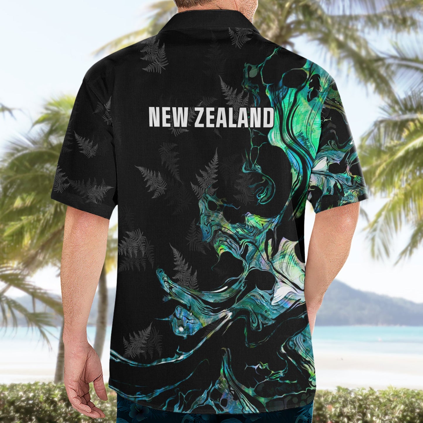 Neuseeland Marathon Hawaiihemd Silberfarn Paua Muschel Einfacher Stil LT05