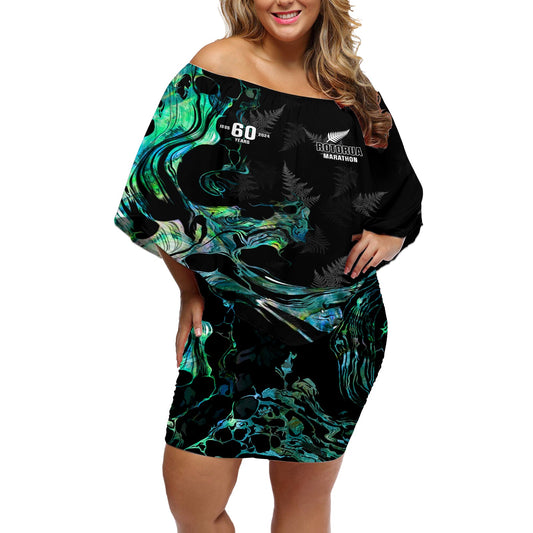 New Zealand Marathon Off Shoulder Short Dress Silver Fern Paua Shell Simple Style